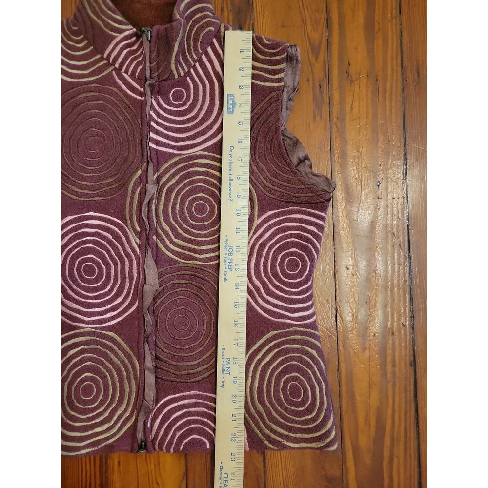 CoVelo Sleeveless Vest Womens L Circle Patterns Wearable Art Vintage Burgundy - Picture 6 of 7